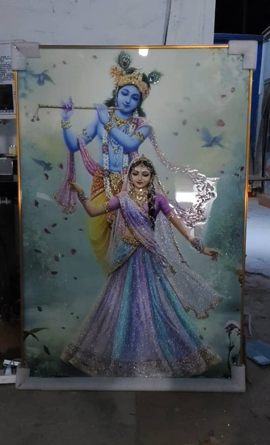 Divine Radha Krishna LED Crystal Wall Painting – Big Size