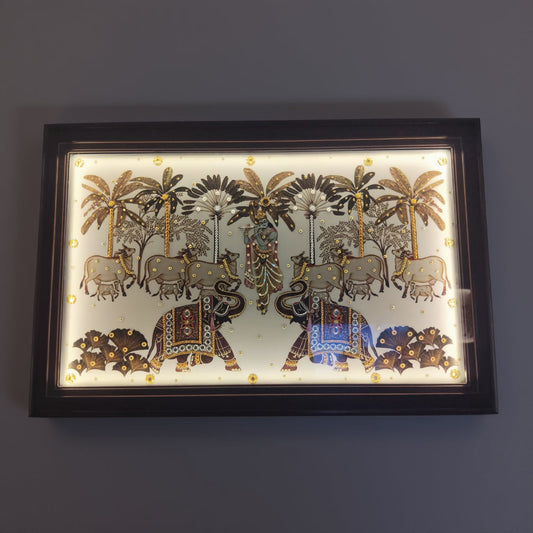 Shri Krishna Raas with Gajraj & Kamdhenu – Royal Kundan Glass Wall Art
