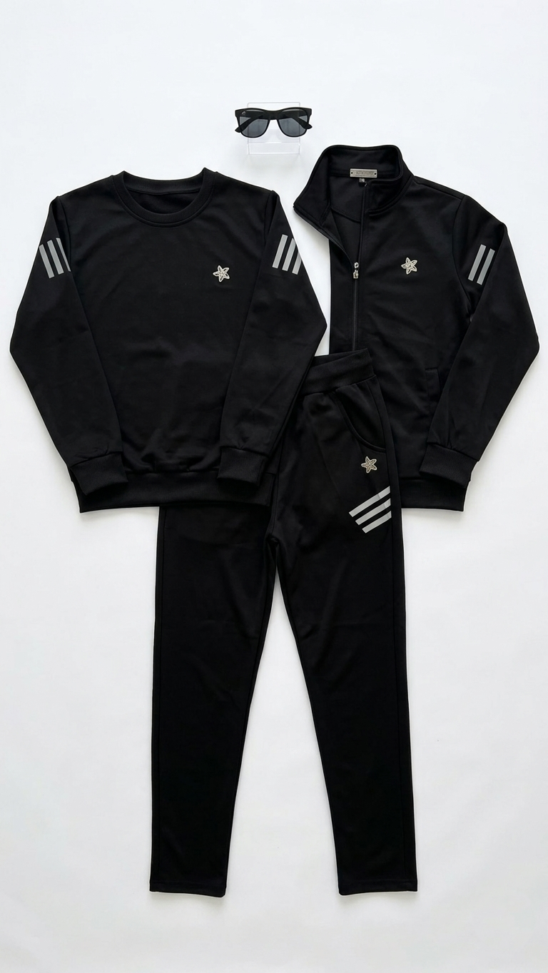 Premium Black 3-Piece Tracksuit Set