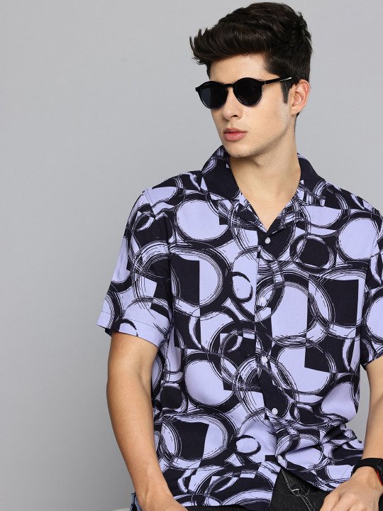 Abstract Printed Drop-Shoulder Sleeves Relaxed Fit Casual Shirt