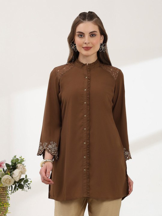 Embroidered Thread Work Pure Crepe Thread Work Kurti