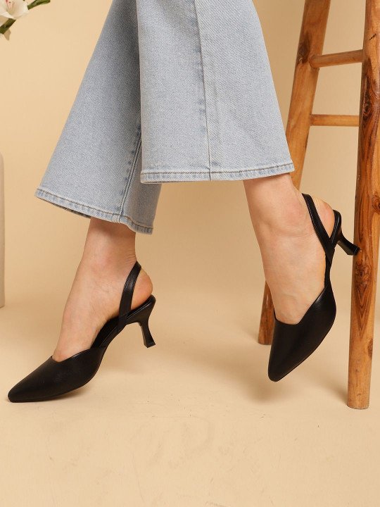 PU Kitten Pumps with Buckles