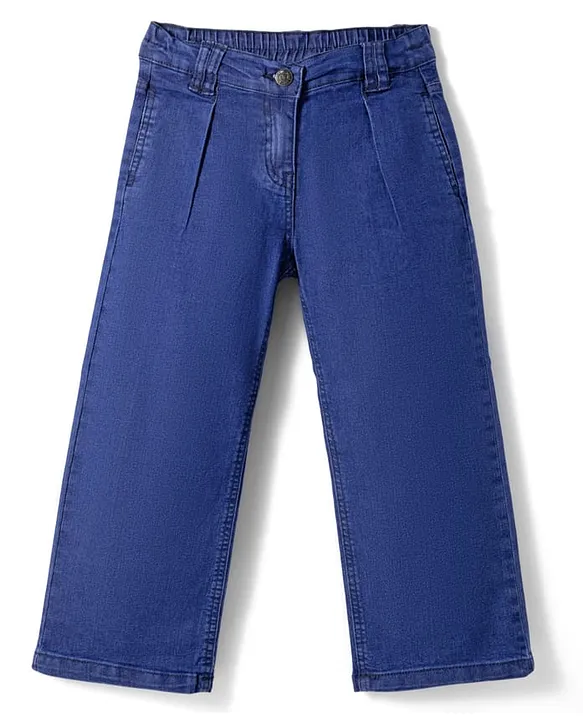 Kids 100% Cotton Full Length Washed Jeans - Blue