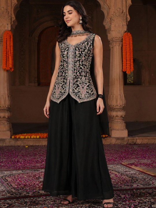 Women Ethnic Motifs Embroidered Regular Sequinned Kurta with Palazzos & With Dupatta