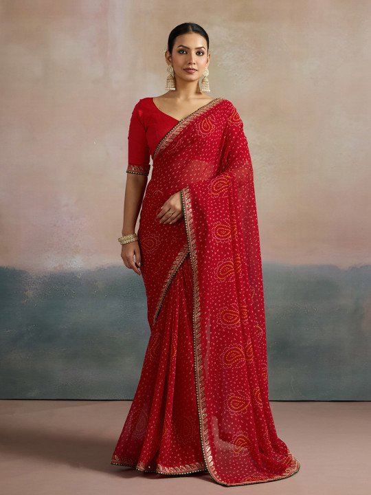 Sequinned Pure Georgette Bandhani Saree