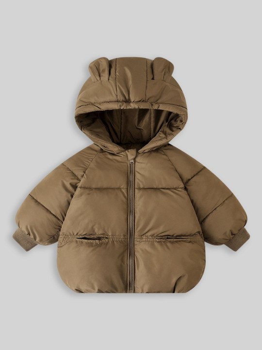 Girls Brown Hooded Puffer Jacket