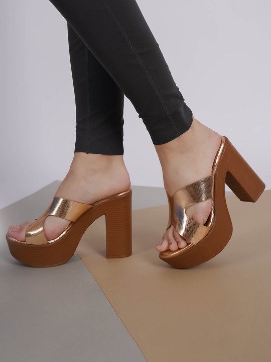Women Round Toe Open Back Block Heels Sandals