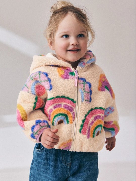 Girls Abstract Printed Hooded Jacket
