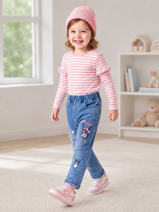 Girls Comfort Relaxed Fit High-Rise Clean Look Embroidered Stretchable Jeans
