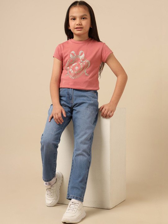Girls Regular Fit Mid-Rise Light Fade Jeans