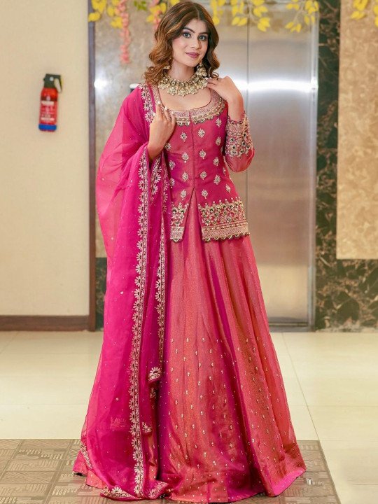 Women Ethnic Motifs Embroidered Panelled Thread Work Kurta with Skirt & With Dupatta