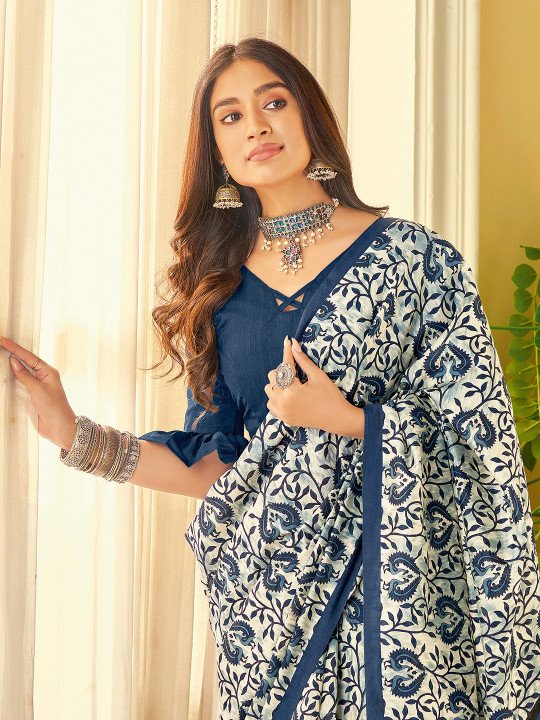Off White Ethnic Motifs Dabu Saree