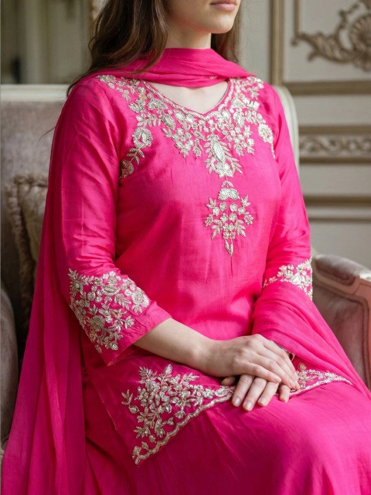Women Ethnic Motifs Embroidered Regular Thread Work Kurta with Sharara & With Dupatta