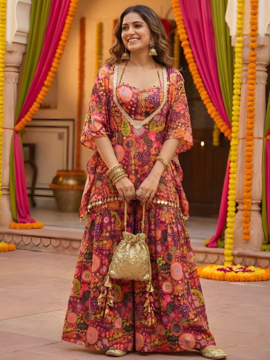 Women Ethnic Motifs Printed Regular Kurta With Sharara