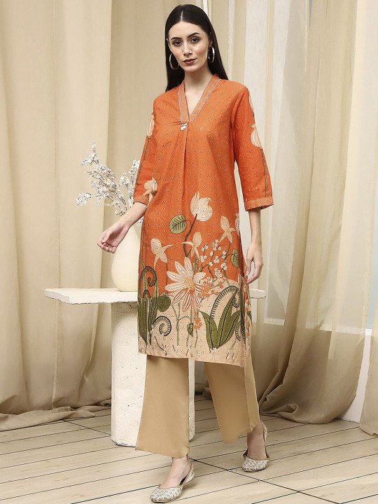 Women Ethnic Motifs Printed Pure Cotton Kurta with Palazzos