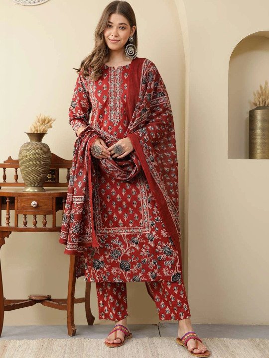 Women Ethnic Motifs Printed Regular Pure Viscos Kurta with Trousers & With Dupatta