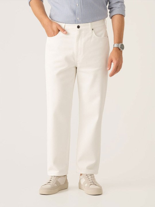 Men Frost White Relaxed Fit Stretchable Cotton Jeans