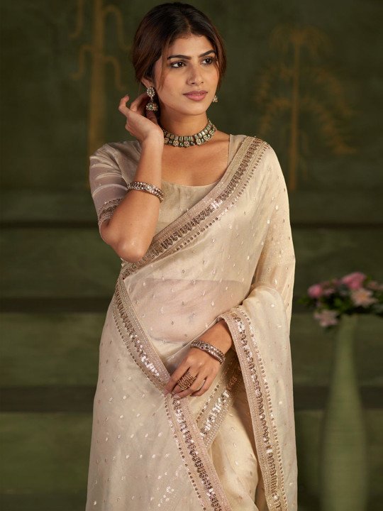 Embellished Sequinned Organza Heavy Work Bhagalpuri Saree