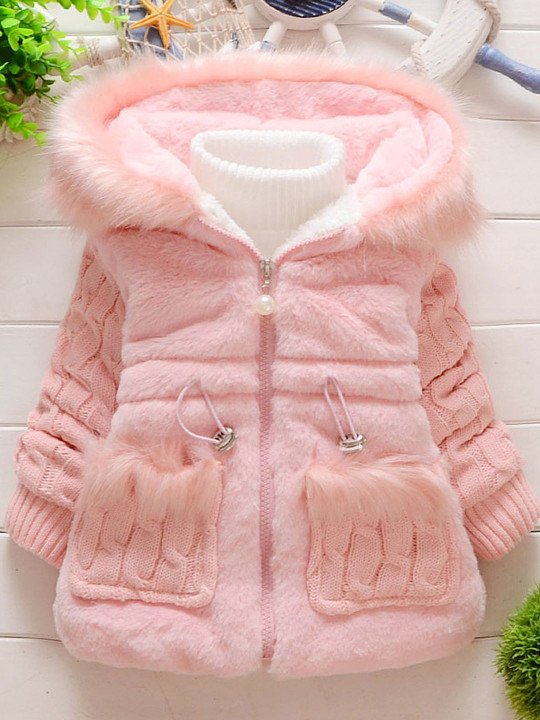 Girls Hooded Self Design Sherpa Jacket