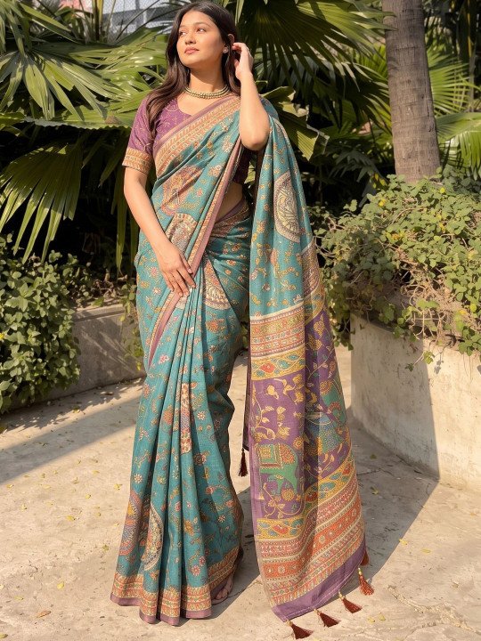 Kalamkari Pure Cotton Designer Khadi Saree