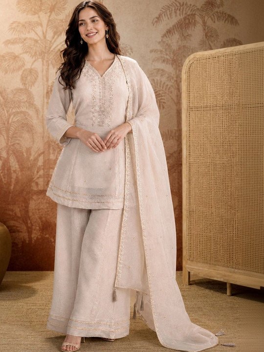 Women Ethnic Motifs Embroidered Empire Kurta with Palazzos & With Dupatta