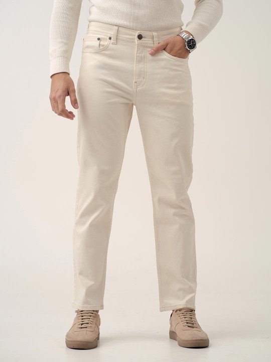 Men's Ecru White Relaxed Fit Stretch Jeans