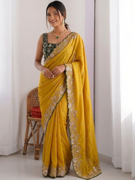 Embellished Embroidered Pure Georgette Heavy Work Saree