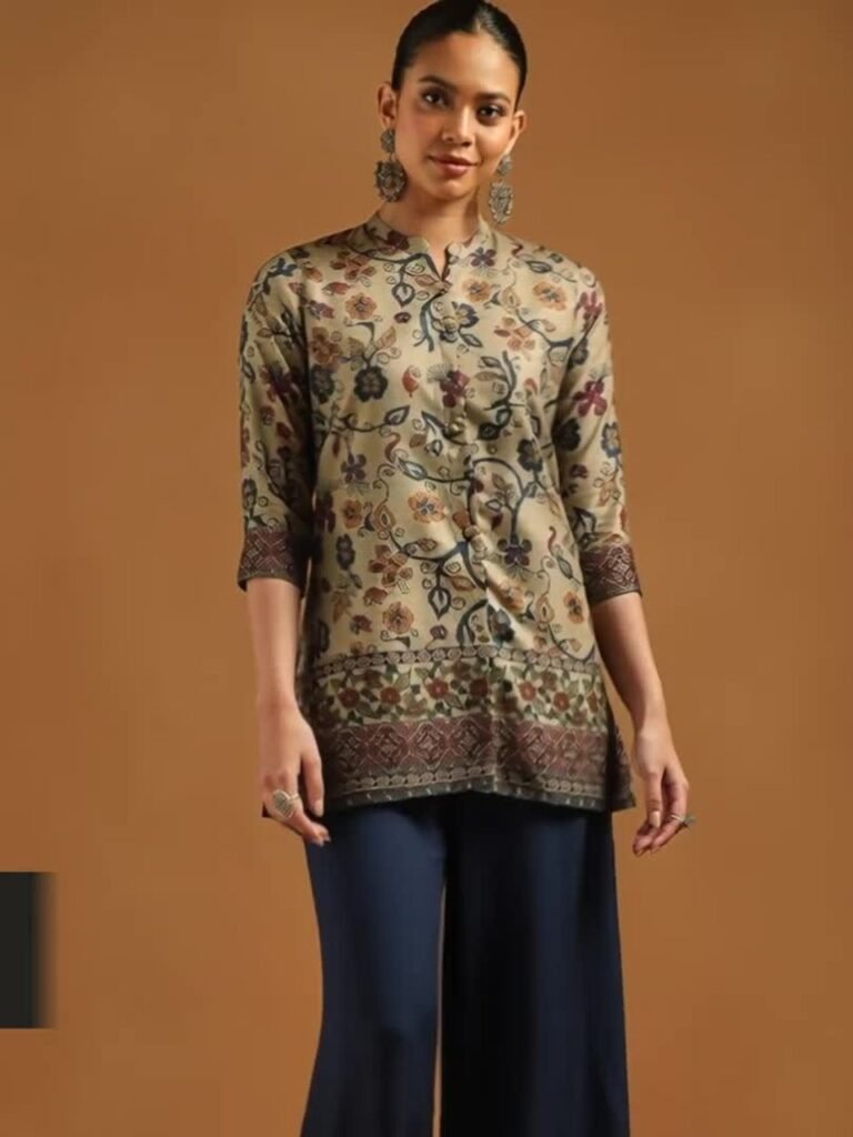 Mandarin Collar Printed Ethnic Tunic