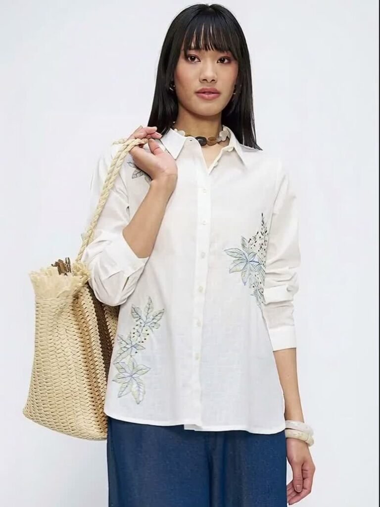 Shirt Collar Embroidered Ethnic Tunic