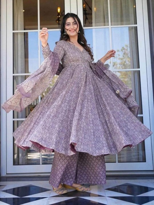 Bandhani Printed V-Neck Angrakha Pure Cotton Kurta With Palazzos And Dupatta