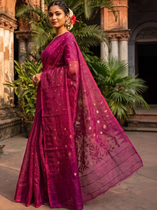 Woven Design Zari Pure Cotton Jamdani Saree