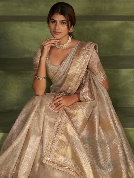 Woven Design Sequinned Organza Heavy Work Mysore Silk Saree