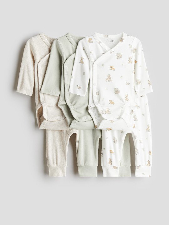 Infants Boys 6-Piece Pure Cotton Bodysuit And Trousers Set