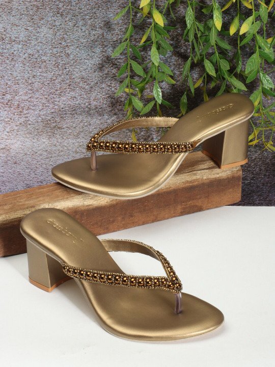 Embellished Open Toe Block Heels