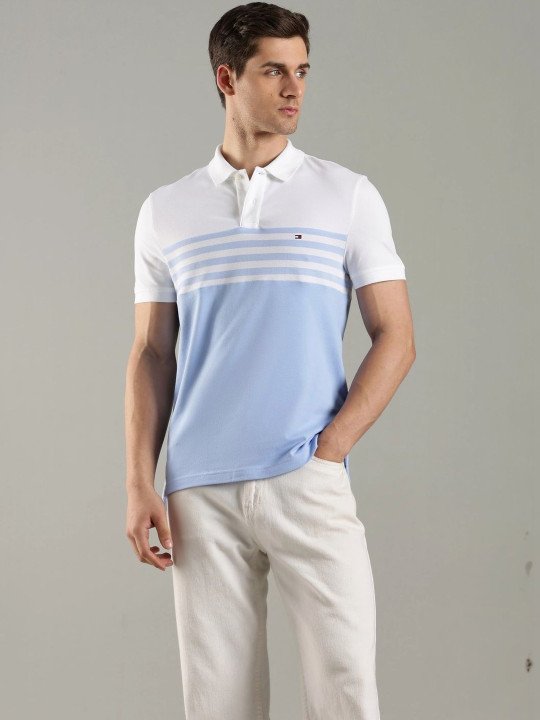 Men Colourblocked Polo Collar T-shirt