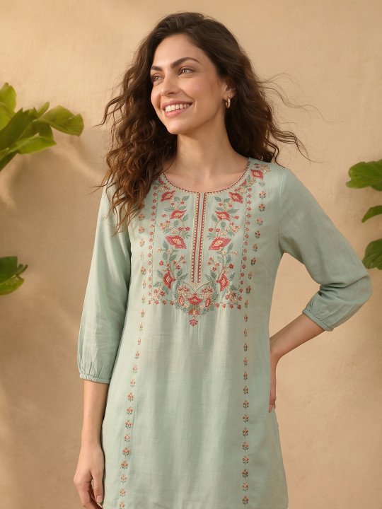 Viscose Rayon Embroidered Ethnic Tunic