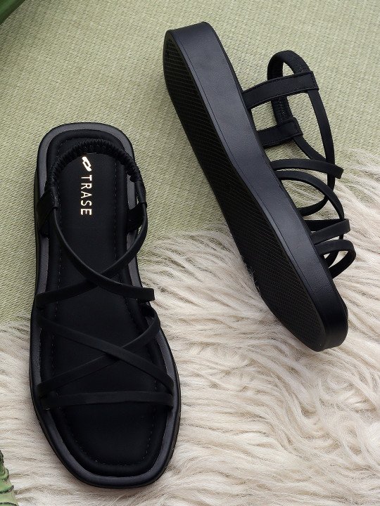 TRASE | Strappy Open Toe Flats with Bows