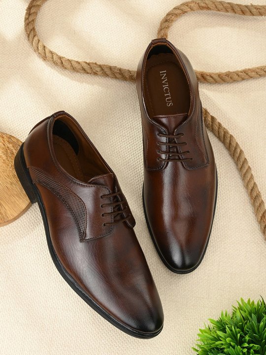 INVICTUS | Men Brown Solid Leather Formal Derby Shoes