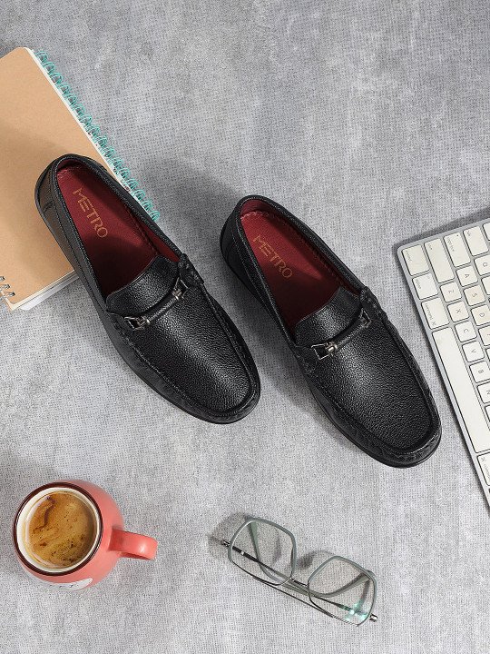 Metro | Men Textured Comfort Insole Horsebit Loafers