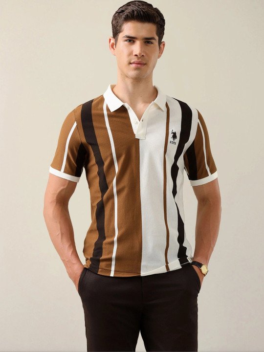 U.S. Polo Assn. | Men Striped Polo Collar Slim Fit T-shirt