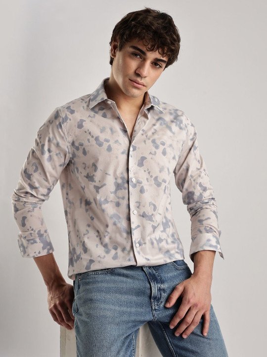 Calvin Klein Jeans | Men Abstract Printed Spread Collar Slim Fit Casual Shirt