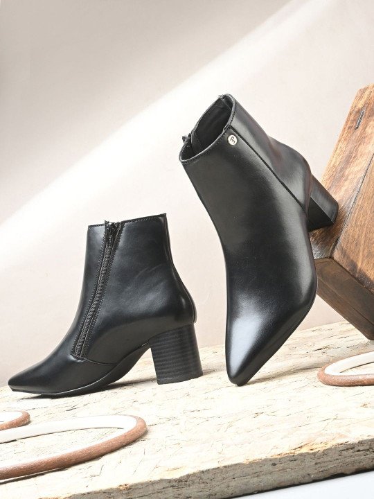 El Paso | Women Black Solid Synthetic Trendy Ankle Pointed Shape Boots