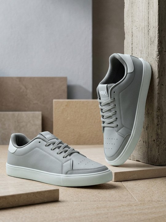 HRX by Hrithik Roshan | Men Grey & White Perforations Comfort Insole Sneakers