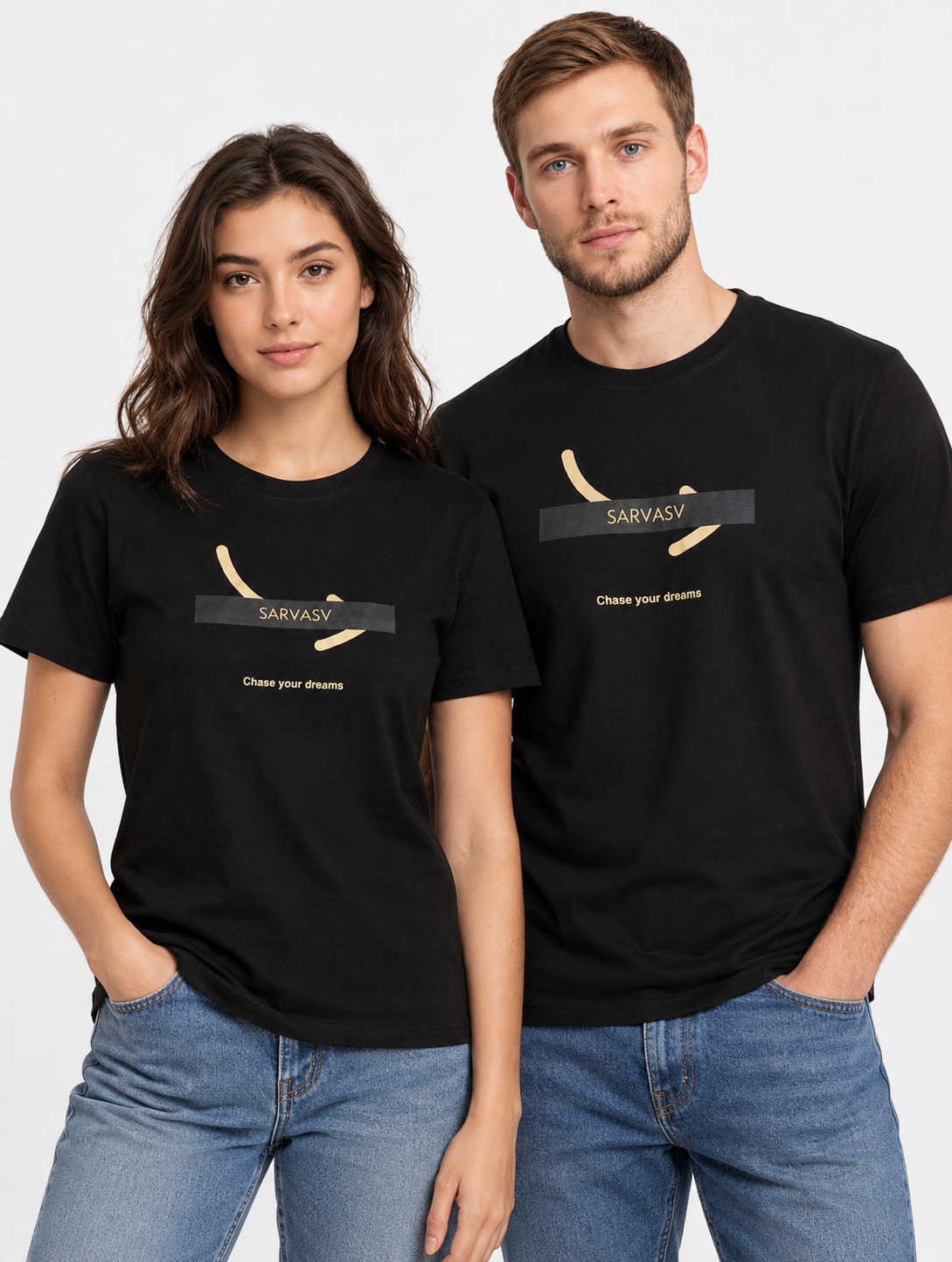 SARVASV Unisex Casual Round Neck Cotton T-Shirt - Black