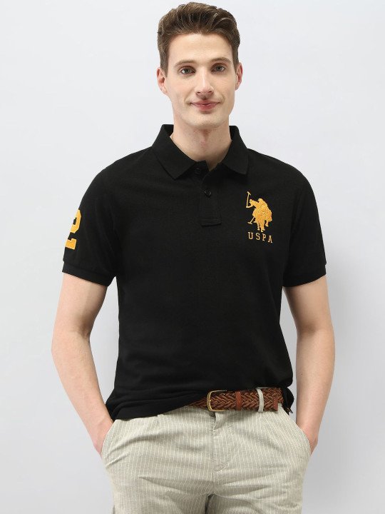 U.S. Polo Assn. | Men Brand Logo Printed Polo Collar Applique Slim Fit T-shirt