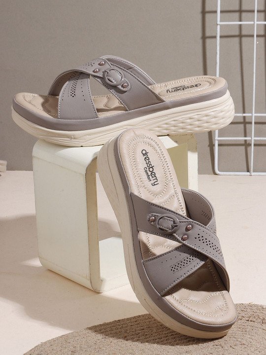 DressBerry | Women Textured Open Toe Flats with Laser Cuts