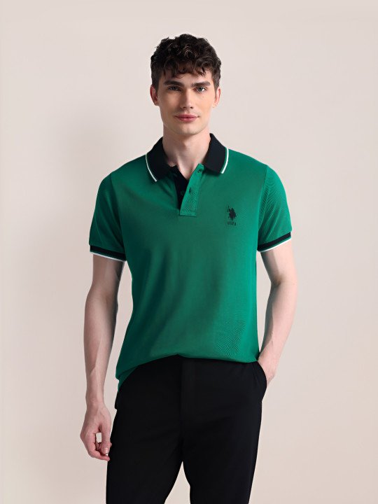 U.S. Polo Assn. | Men Solid Polo Collar Cotton Slim Fit T-Shirt