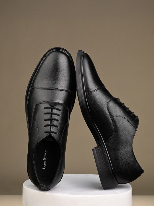 LOUIS STITCH | Men Egyptian Black Leather Lace-Up Formal Derbys