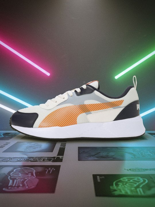 Puma | Men Cream-Coloured and Orange Colourblocked Sneakers