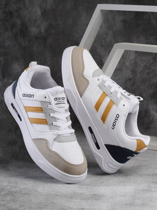 ASIAN | Men White Colourblocked Memory Foam Insole Sneakers
